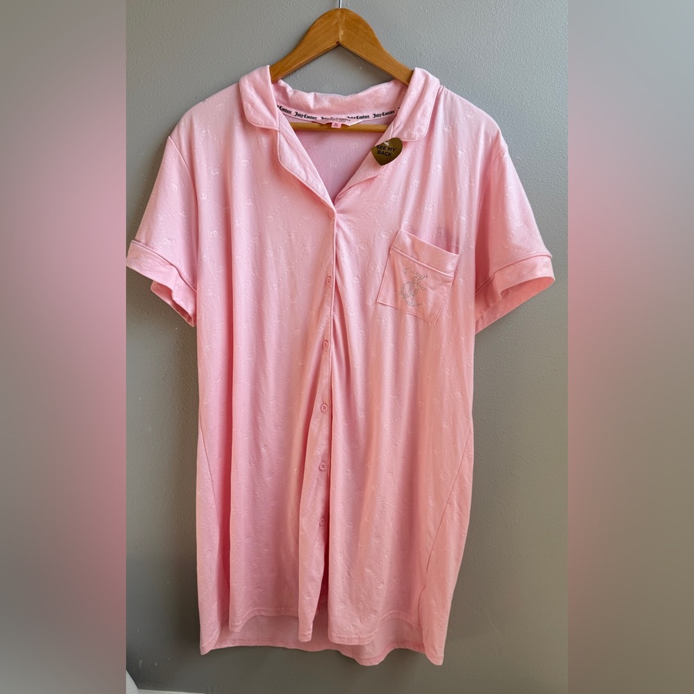 Juicy couture Night Gown Pajama Dress Pink Y2K Rhinestone Sleepwear PJS NEW